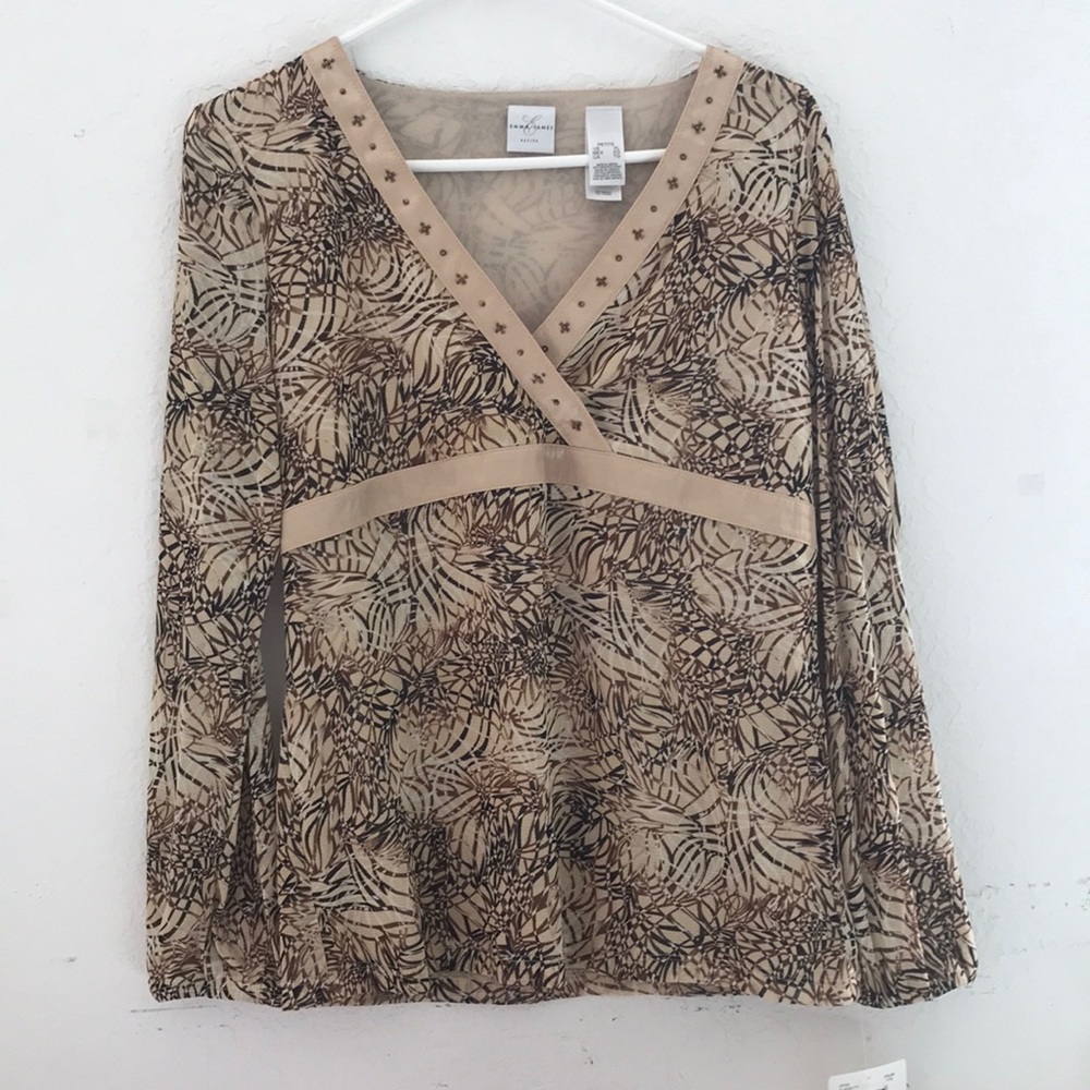 Tan Feathery-Patterned Blouse